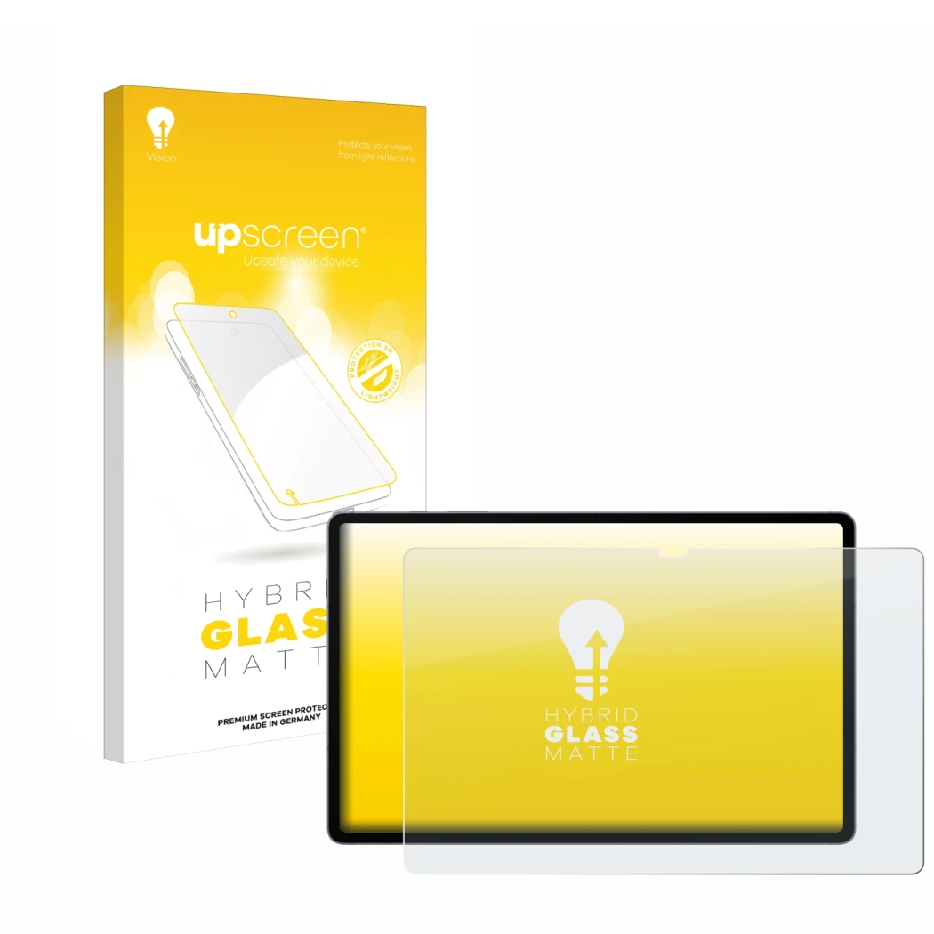 Front side of a product packaging with the brand logo upscreen. Next to it is the device Samsung Galaxy Tab S10 Plus 5G shown 