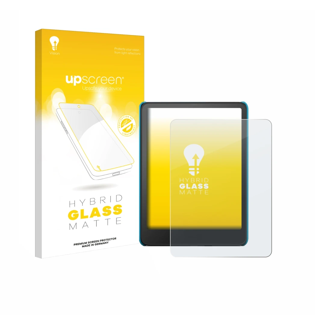 Front side of a product packaging with the brand logo upscreen. Next to it is the device Amazon Kindle Paperwhite Kids 2024 sh