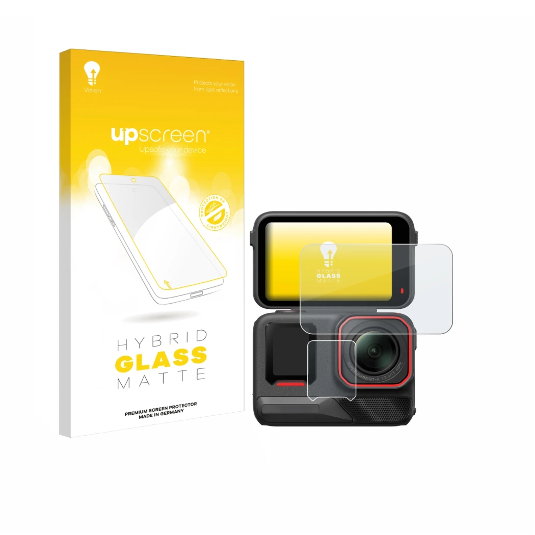 Front side of a product packaging with the brand logo upscreen. Next to it is the device Insta360 Ace Pro 2 shown with the cor