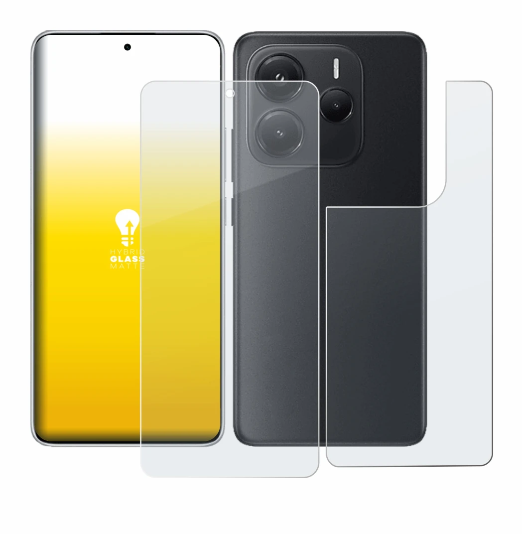Image of the device Xiaomi Redmi Note 14 (Front+Back) with a wide variety of screen protectors.