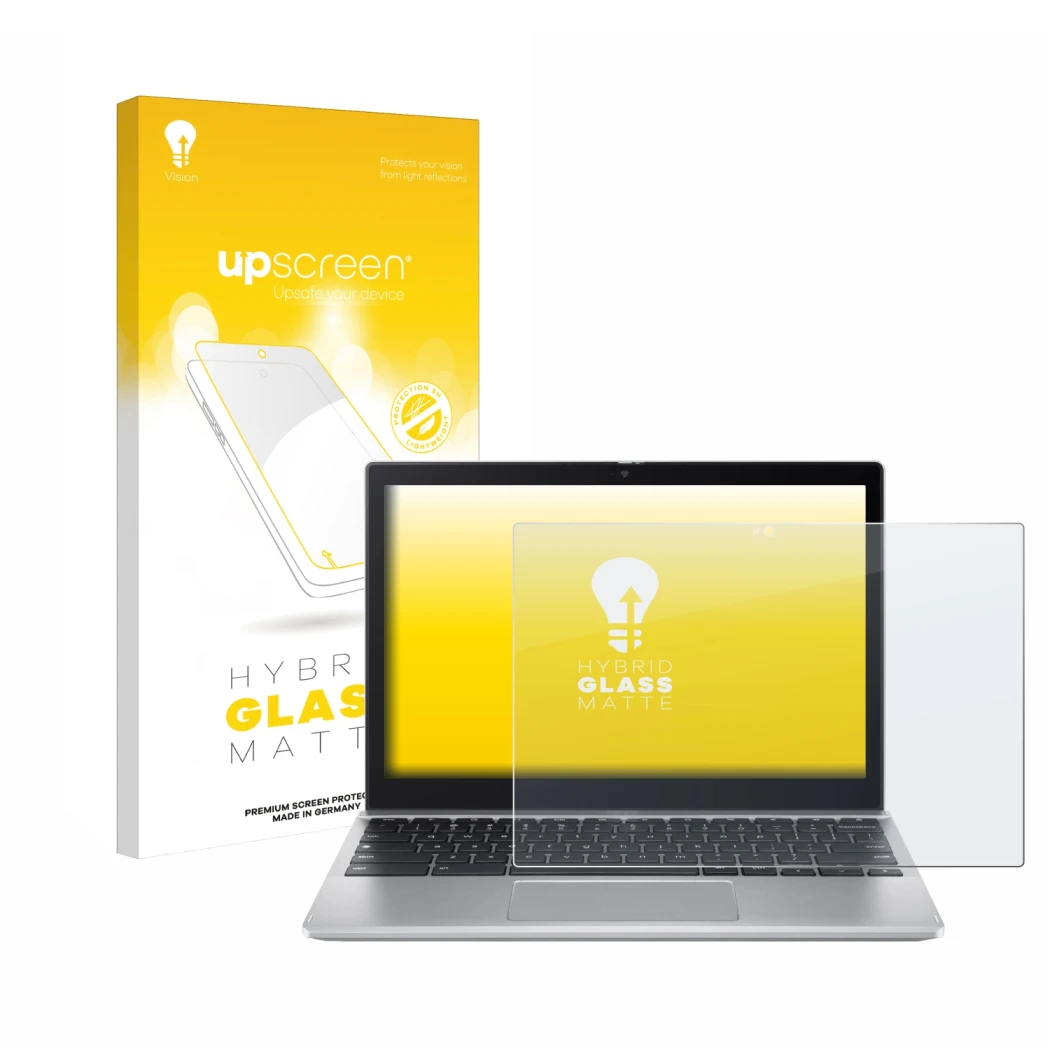 Front side of a product packaging with the brand logo upscreen. Next to it is the device Acer Chromebook Spin 312 shown with t