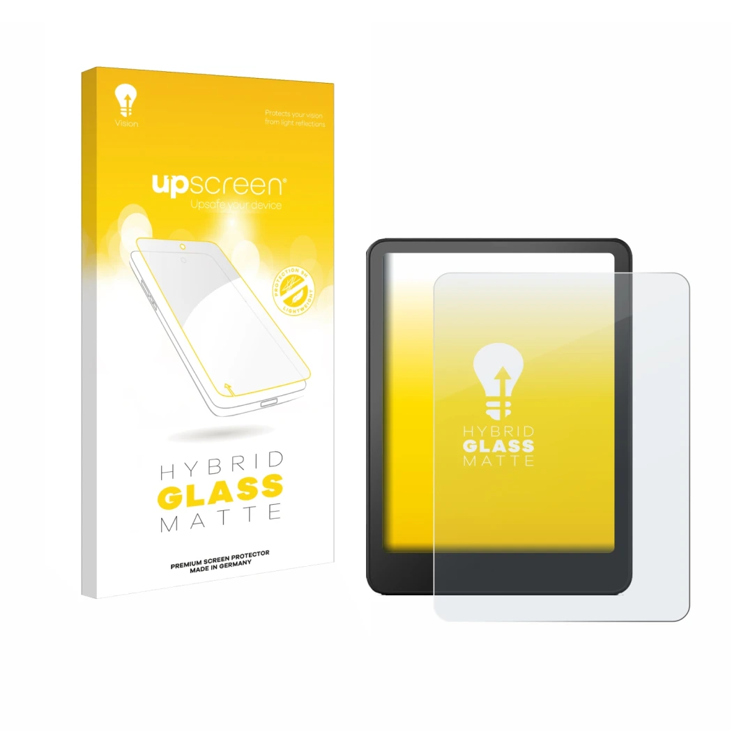 Front side of a product packaging with the brand logo upscreen. Next to it is the device Amazon Kindle Paperwhite 2024 Signatu