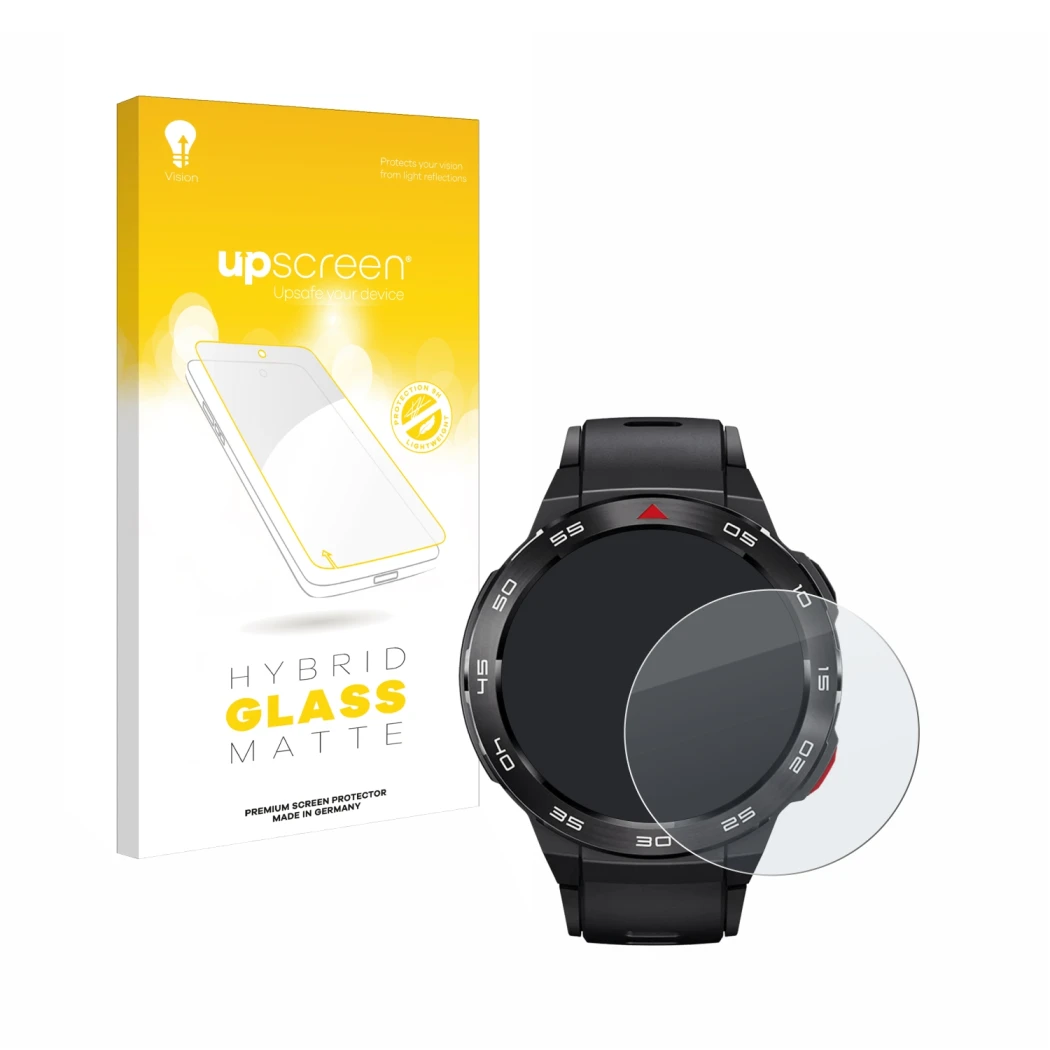 Front side of a product packaging with the brand logo upscreen. Next to it is the device Xiaomi Mibro GS Pro shown with the co