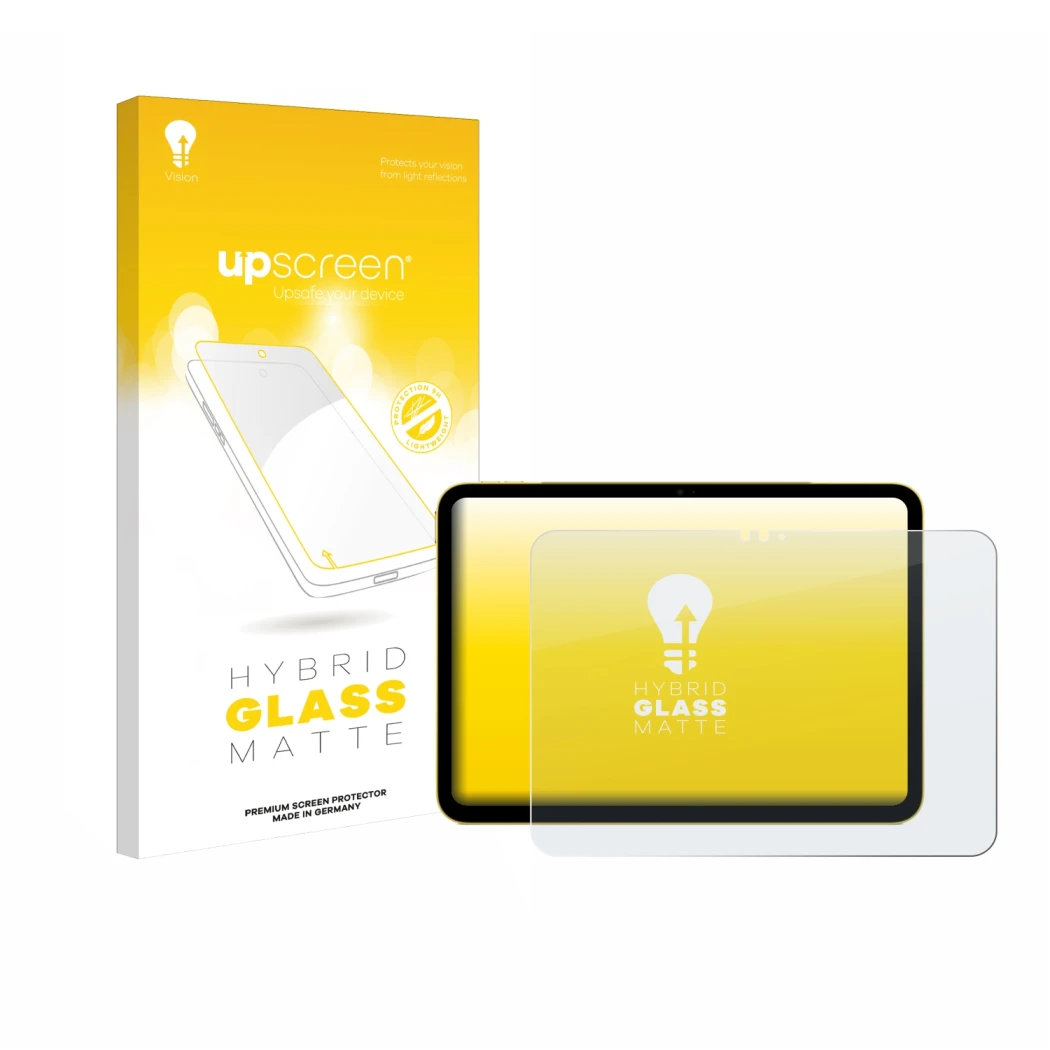 Front side of a product packaging with the brand logo upscreen. Next to it is the device Apple iPad Air 11