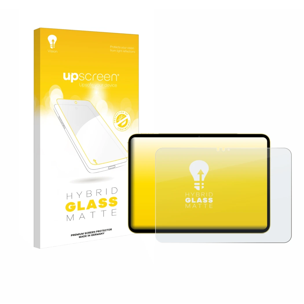 Front side of a product packaging with the brand logo upscreen. Next to it is the device Apple iPad Air 11