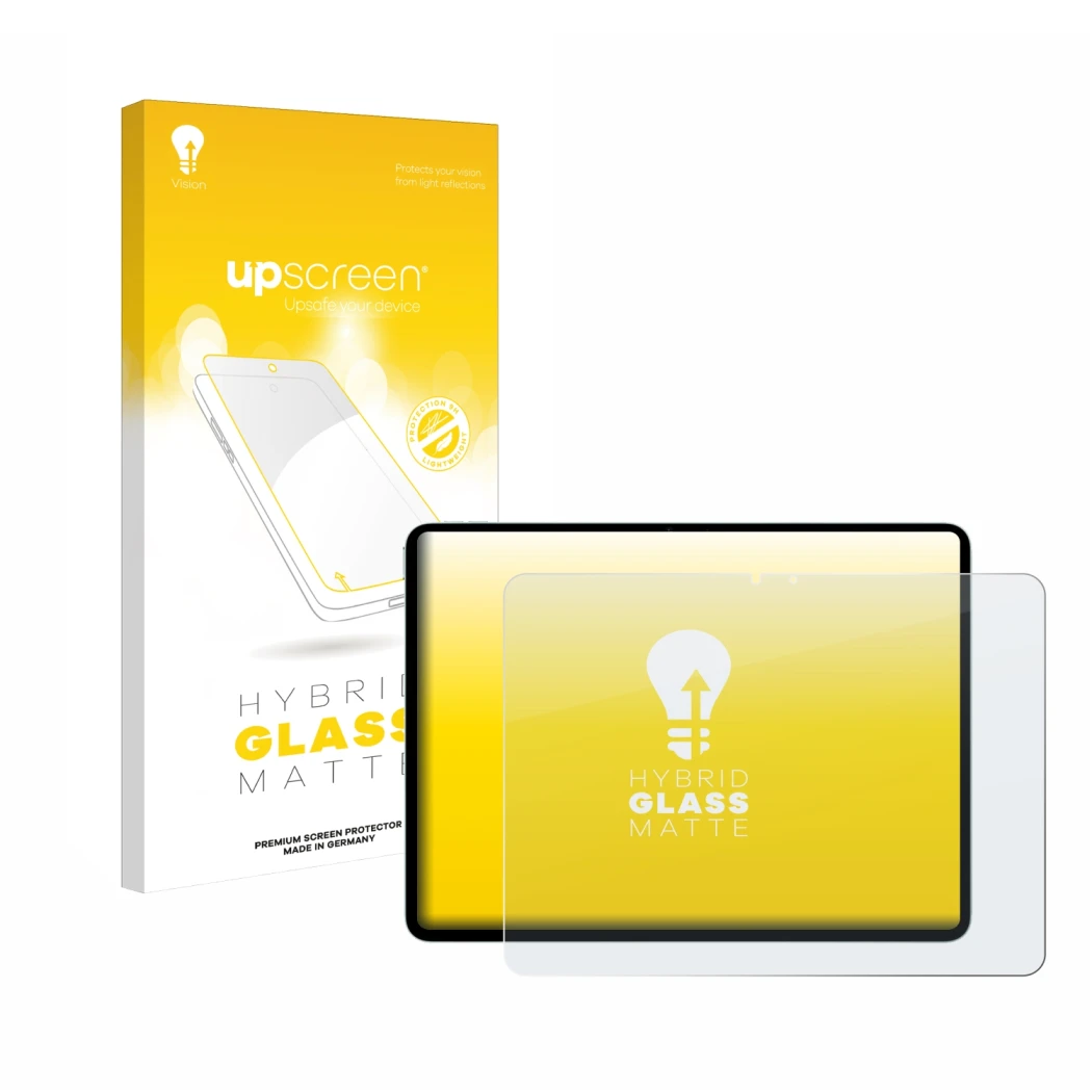 Front side of a product packaging with the brand logo upscreen. Next to it is the device Apple iPad Air 13