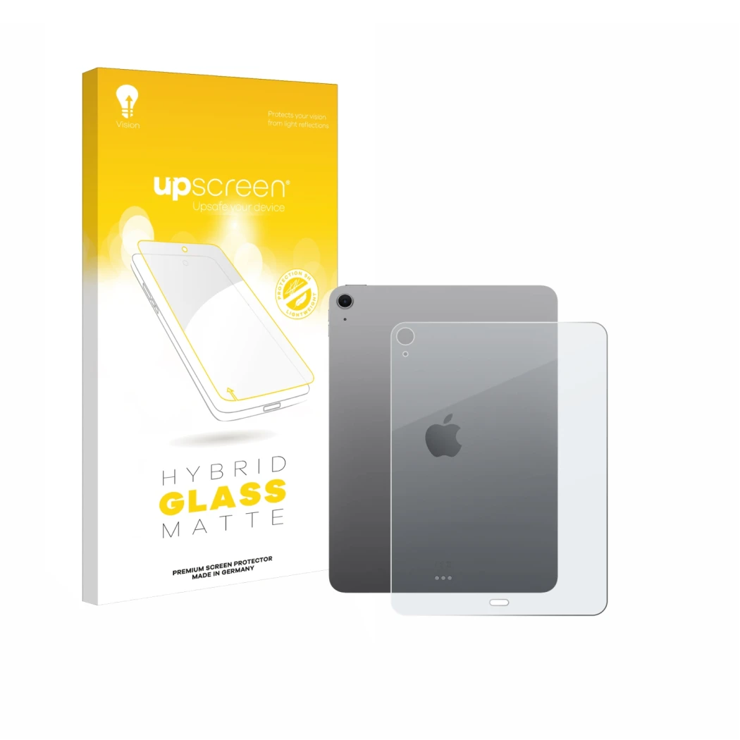 Front side of a product packaging with the brand logo upscreen. Next to it is the device Apple iPad Air 11