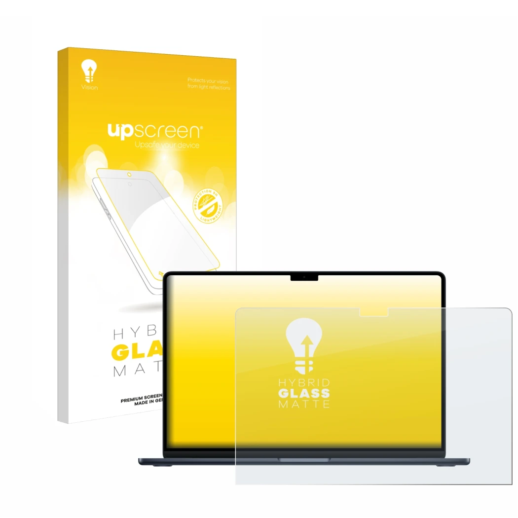 Front side of a product packaging with the brand logo upscreen. Next to it is the device Apple MacBook Air 15