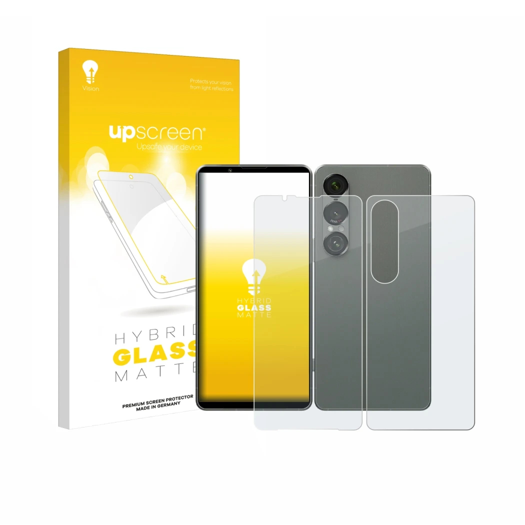 Front side of a product packaging with the brand logo upscreen. Next to it is the device Sony Xperia 1 VII (Front+Back) shown 