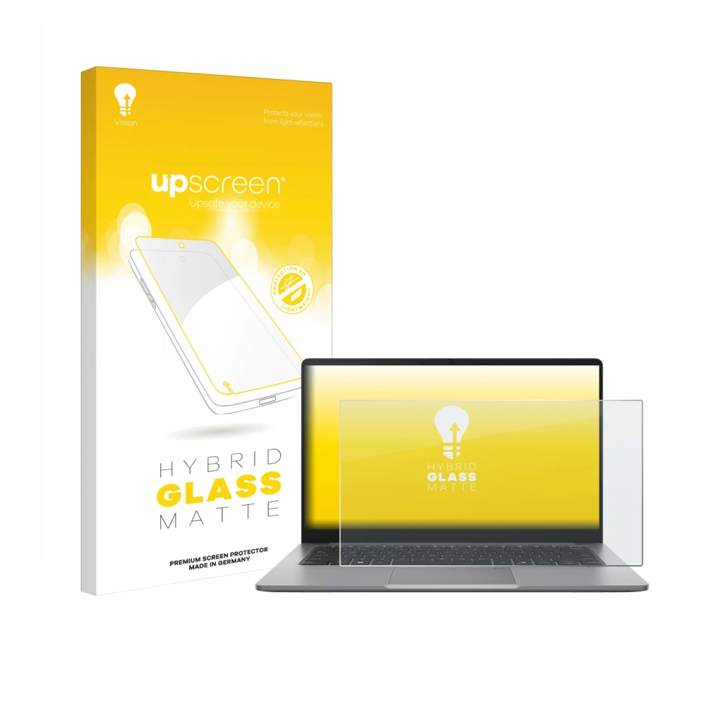 Front side of a product packaging with the brand logo upscreen. Next to it is the device ASUS ExpertBook P1 P1403 shown with t