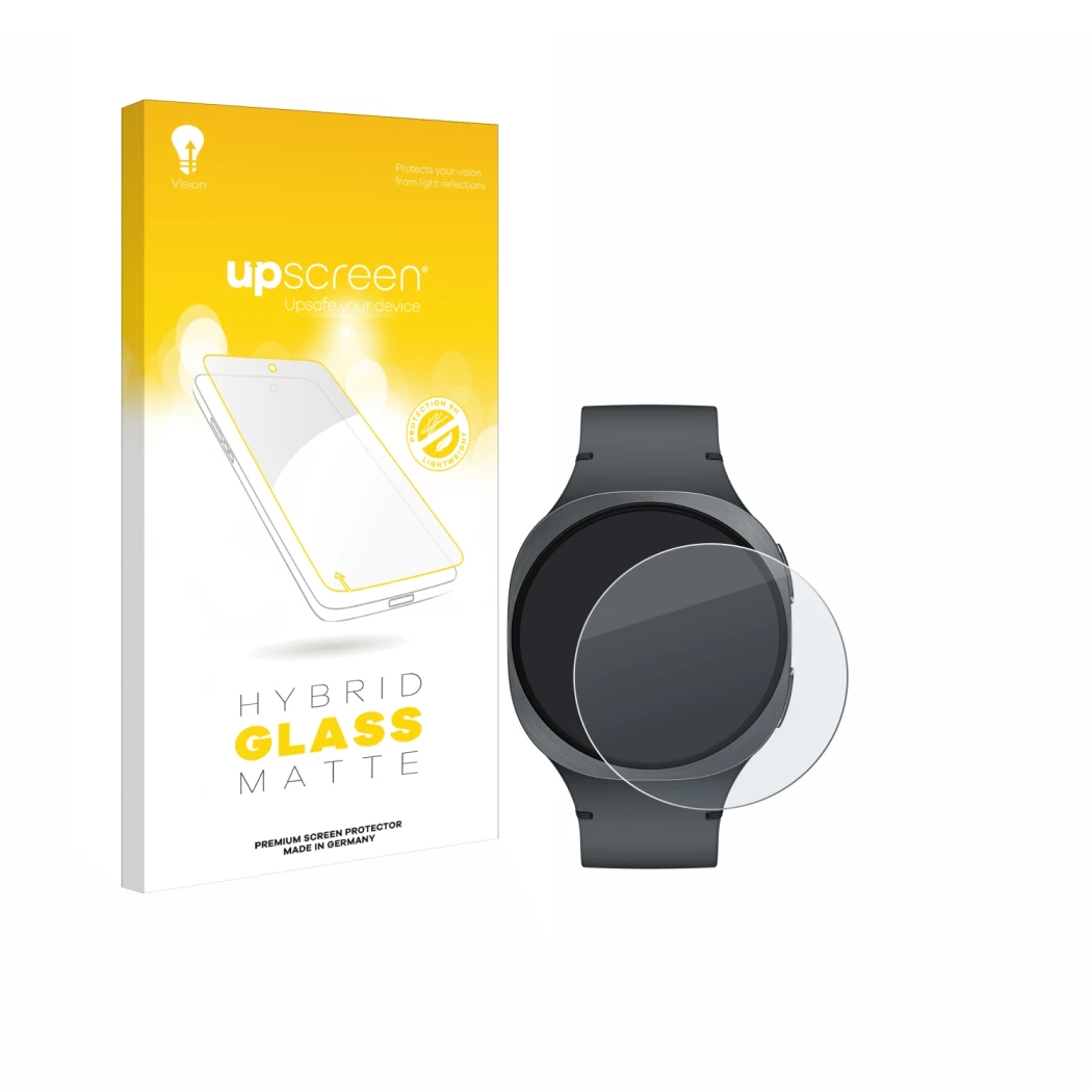 Front side of a product packaging with the brand logo upscreen. Next to it is the device Samsung Galaxy Watch 8 (40 mm) shown 