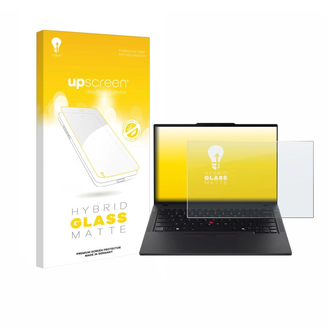 Front side of a product packaging with the brand logo upscreen. Next to it is the device Lenovo ThinkPad T14 Gen 6 shown with 