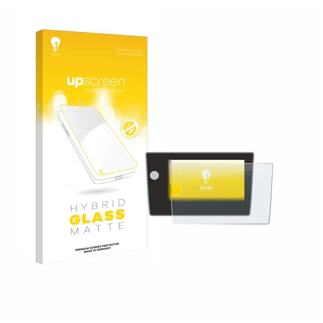 Front side of a product packaging with the brand logo upscreen. Next to it is the device Volkswagen Polo Life 2024 shown with 