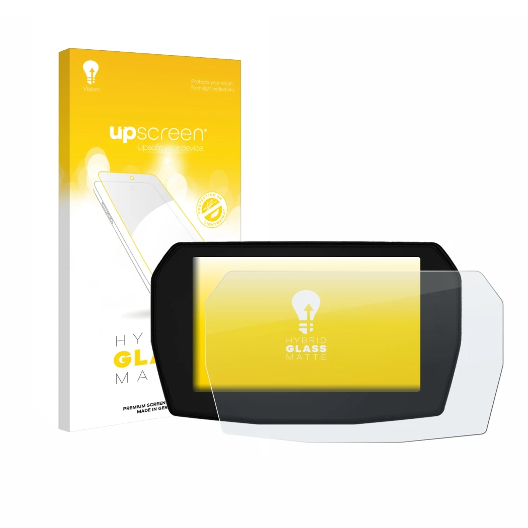 Front side of a product packaging with the brand logo upscreen. Next to it is the device Ducati Multistrada V2 2025 shown with