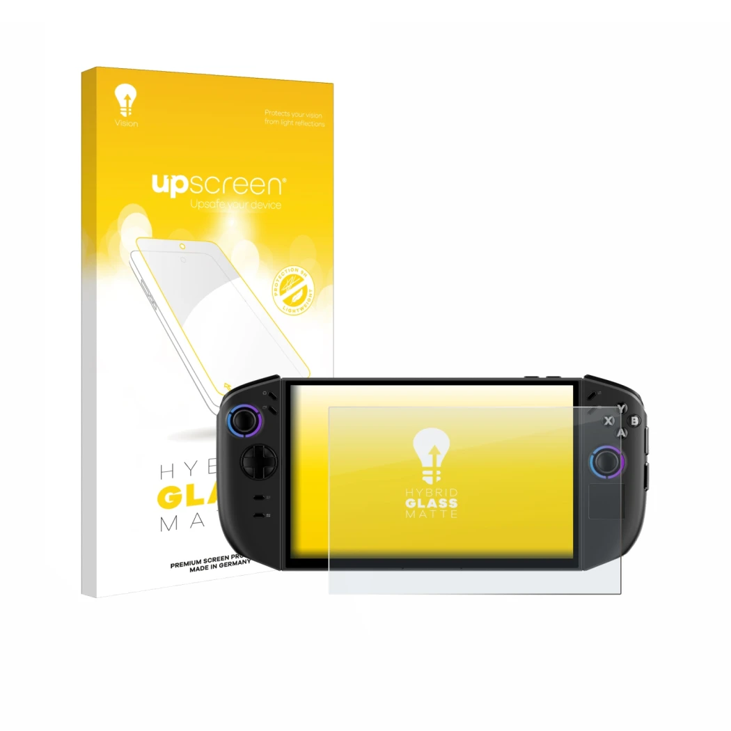 Front side of a product packaging with the brand logo upscreen. Next to it is the device Lenovo Legion Go Gen 2 shown with the