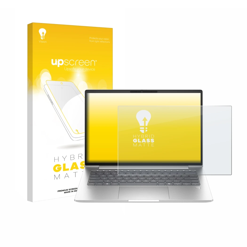 Front side of a product packaging with the brand logo upscreen. Next to it is the device HP ProBook 4 G1a 14