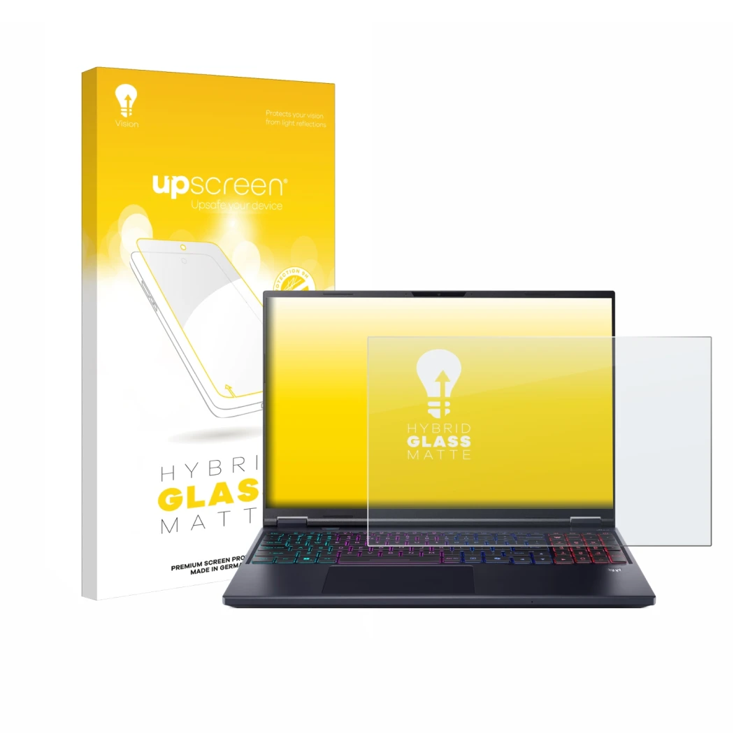 Front side of a product packaging with the brand logo upscreen. Next to it is the device Acer Predator Helios Neo 16 AI shown 