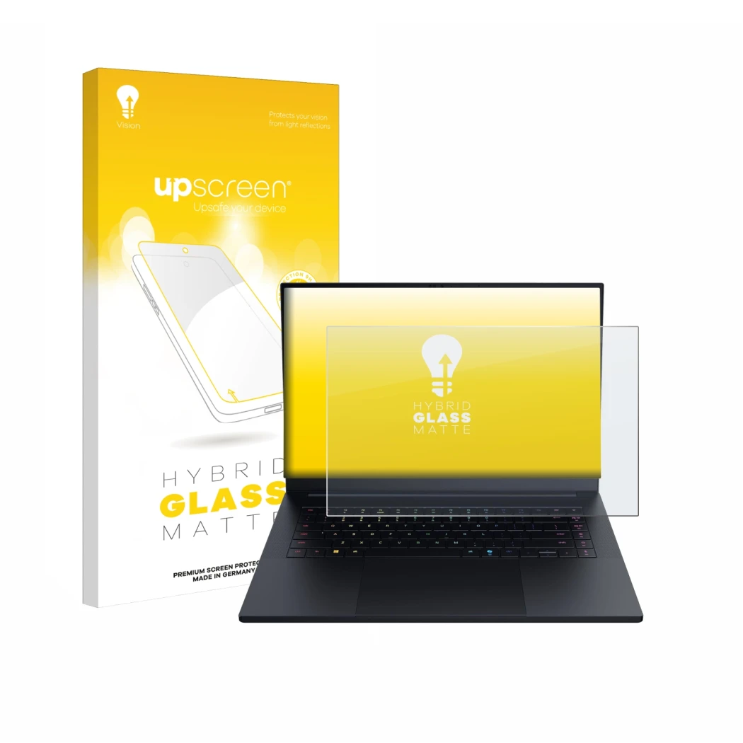 Front side of a product packaging with the brand logo upscreen. Next to it is the device Razer Blade 16 2025 shown with the co