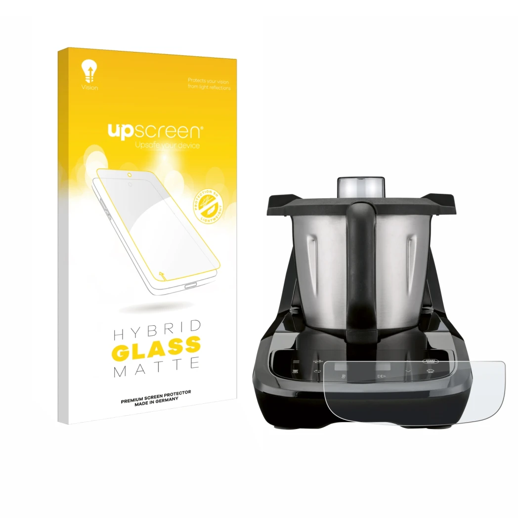 Front side of a product packaging with the brand logo upscreen. Next to it is the device SilverCrest Monsieur Cuisine compact 