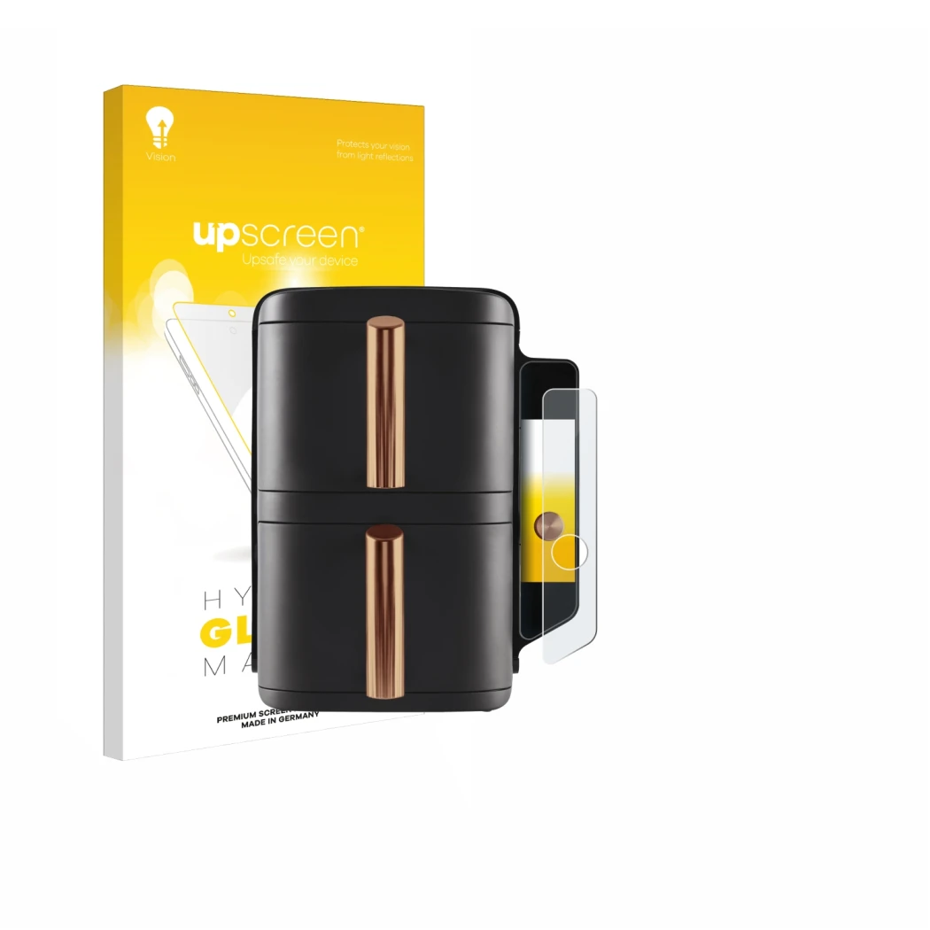 Front side of a product packaging with the brand logo upscreen. Next to it is the device Ninja Double Stack XL sl400eu shown w