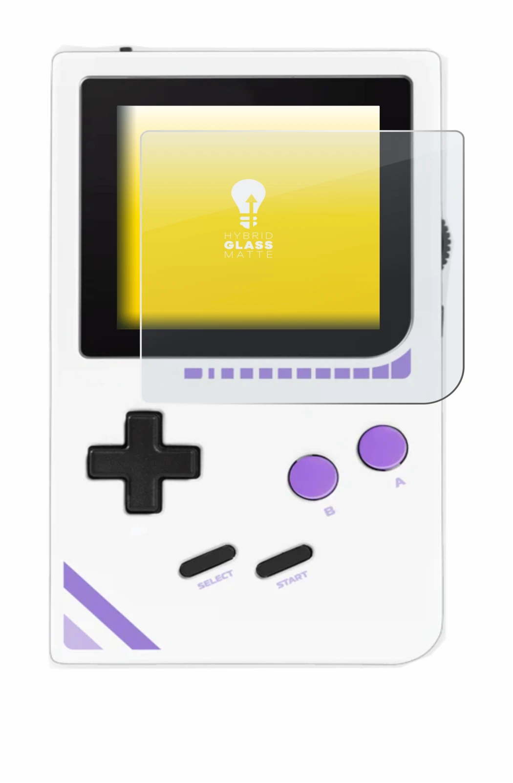 Image of the device Modretro Chromatic with a wide variety of screen protectors.