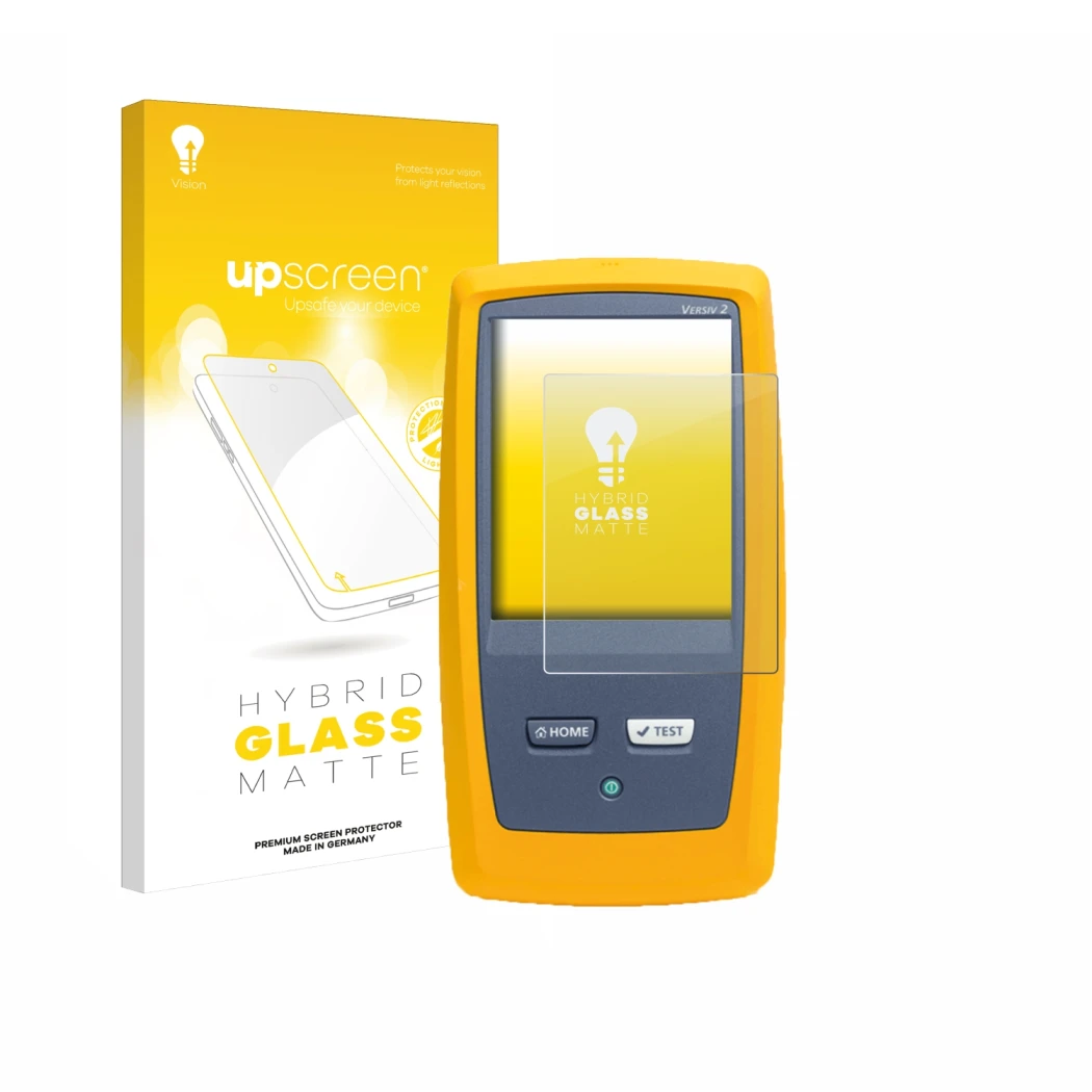 Front side of a product packaging with the brand logo upscreen. Next to it is the device Fluke DSX8000 shown with the correspo
