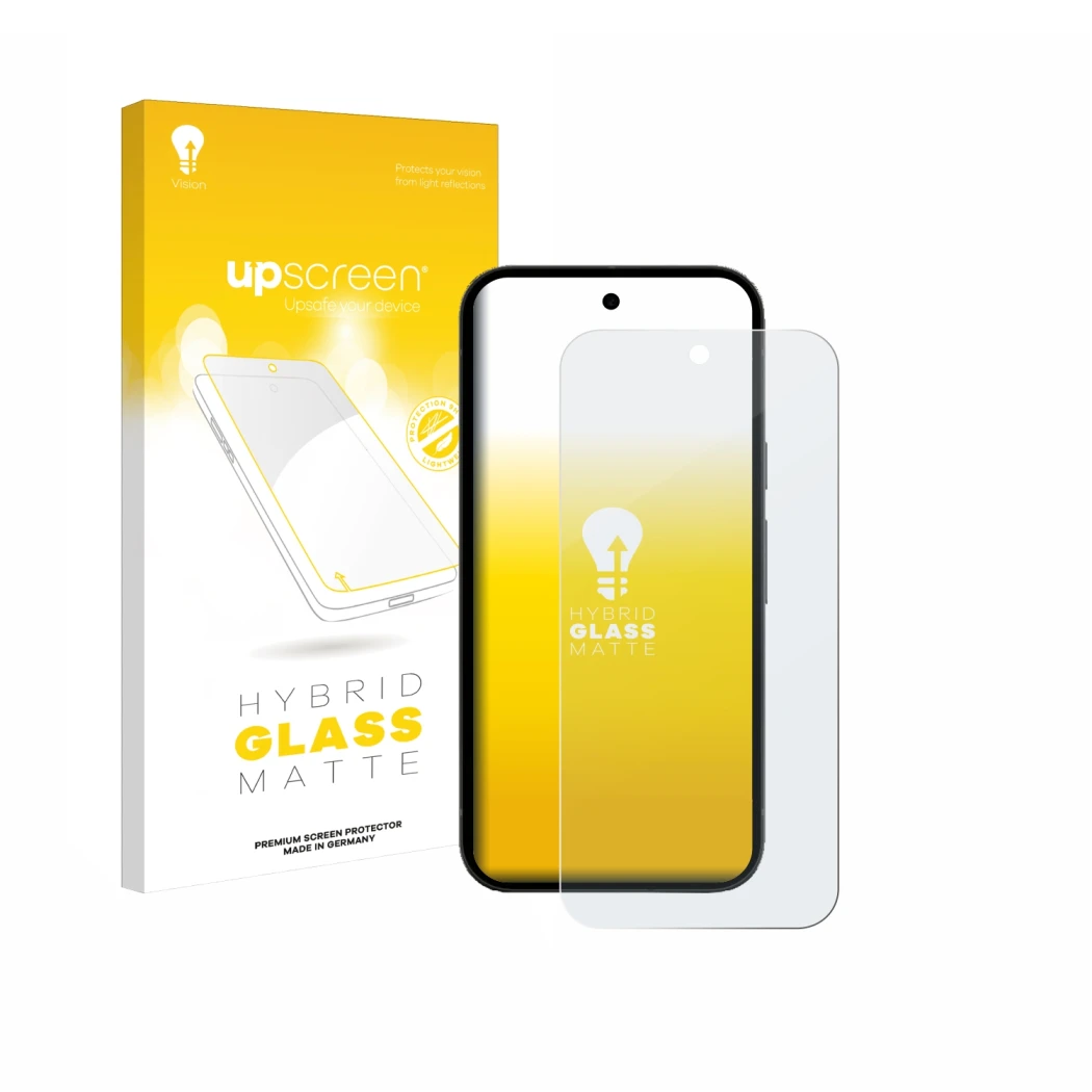 Front side of a product packaging with the brand logo upscreen. Next to it is the device Google Pixel 10a (case-friendly) show