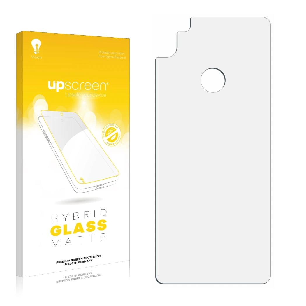 Front side of a product packaging with the brand logo upscreen. Next to it is the corresponding screen protector.