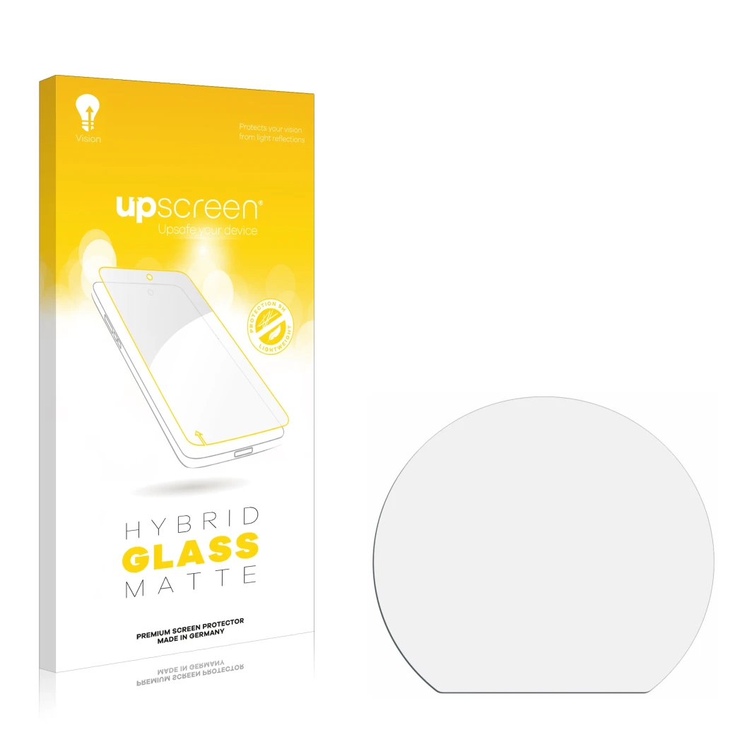 Front side of a product packaging with the brand logo upscreen. Next to it is the corresponding screen protector.
