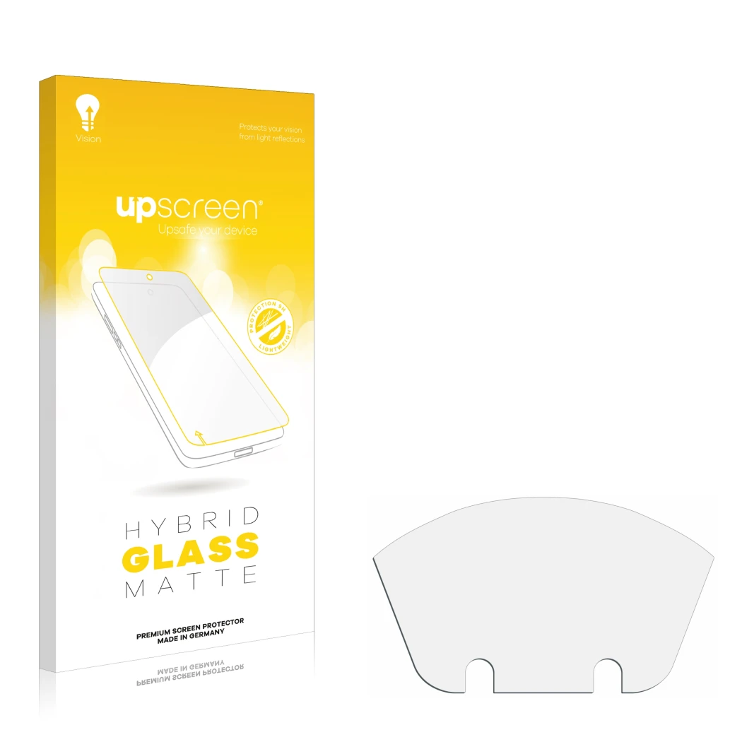 Front side of a product packaging with the brand logo upscreen. Next to it is the corresponding screen protector.