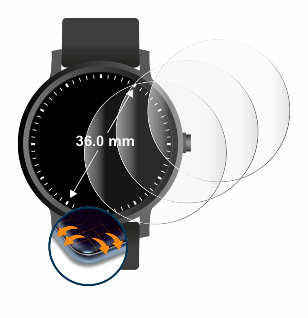 Image of the device Watches (Circular, ø: 36 mm) with a wide variety of screen protectors.