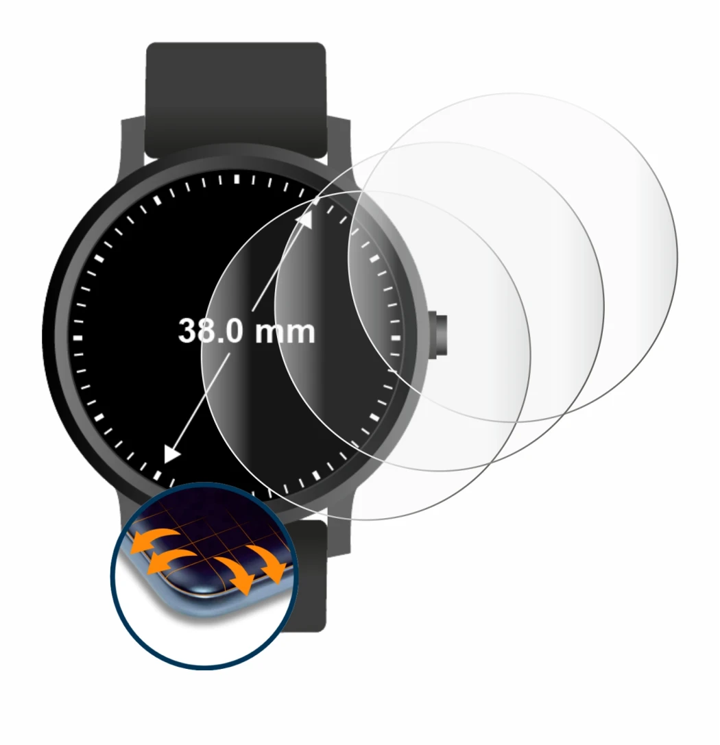 Image of the device Watches (Circular, ø: 38 mm) with a wide variety of screen protectors.