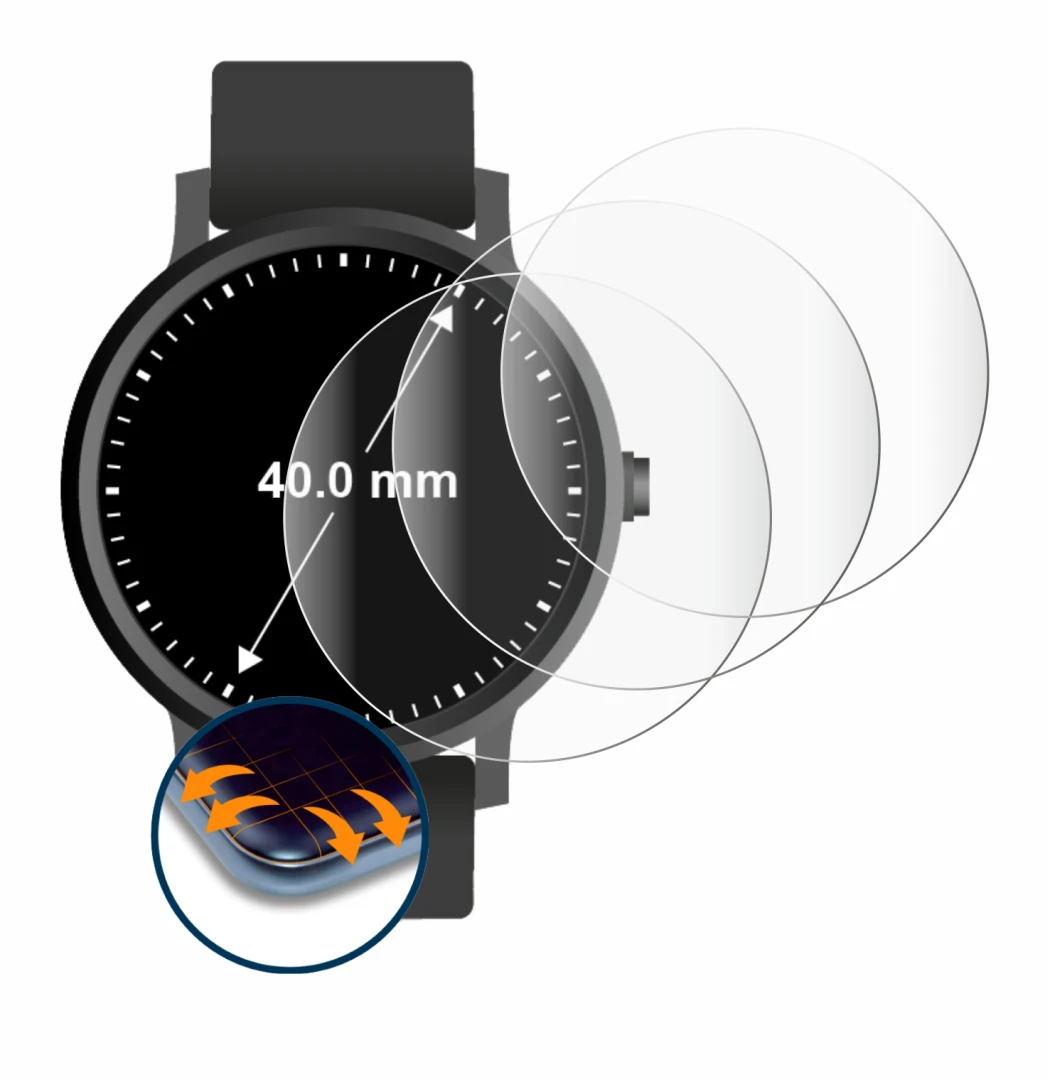 Image of the device Watches (Circular, ø: 40 mm) with a wide variety of screen protectors.