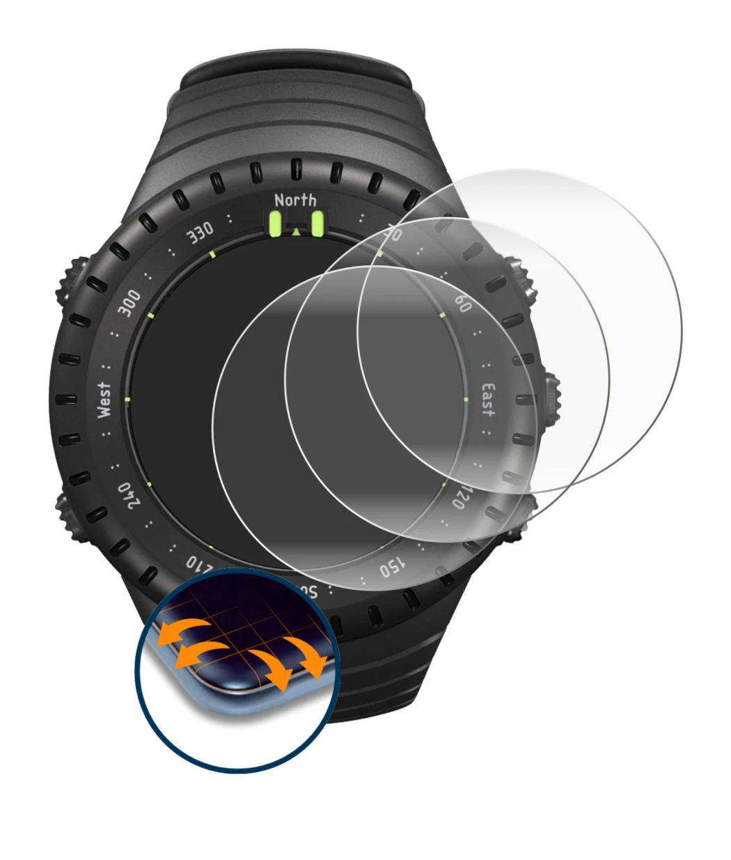 Image of the device Suunto Core All Black with a wide variety of screen protectors.