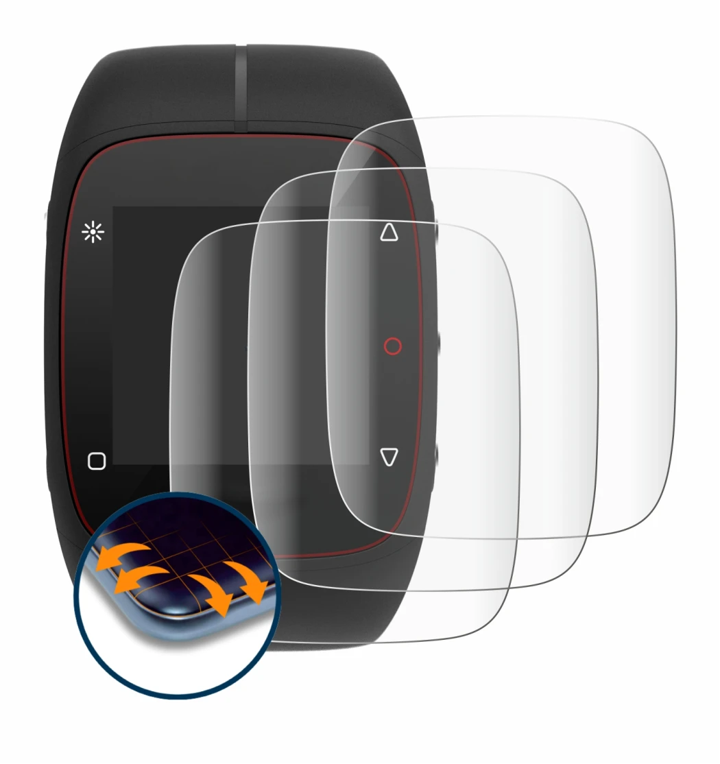 Image of the device Polar M400 with a wide variety of screen protectors.