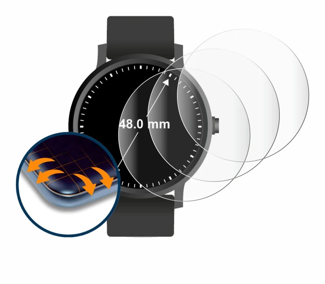 Image of the device Watches (Circular, ø: 48 mm) with a wide variety of screen protectors.