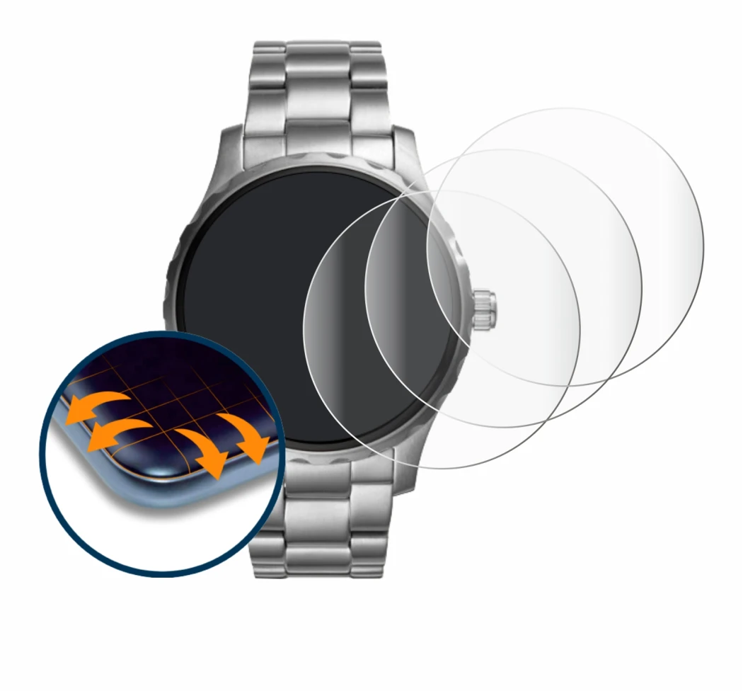 Image of the device Fossil Q Marshal (2.Gen) with a wide variety of screen protectors.