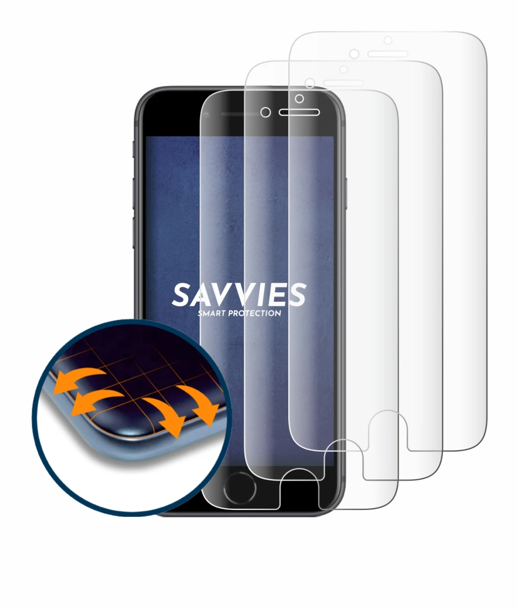 Image of the device Apple iPhone 8 with a wide variety of screen protectors.