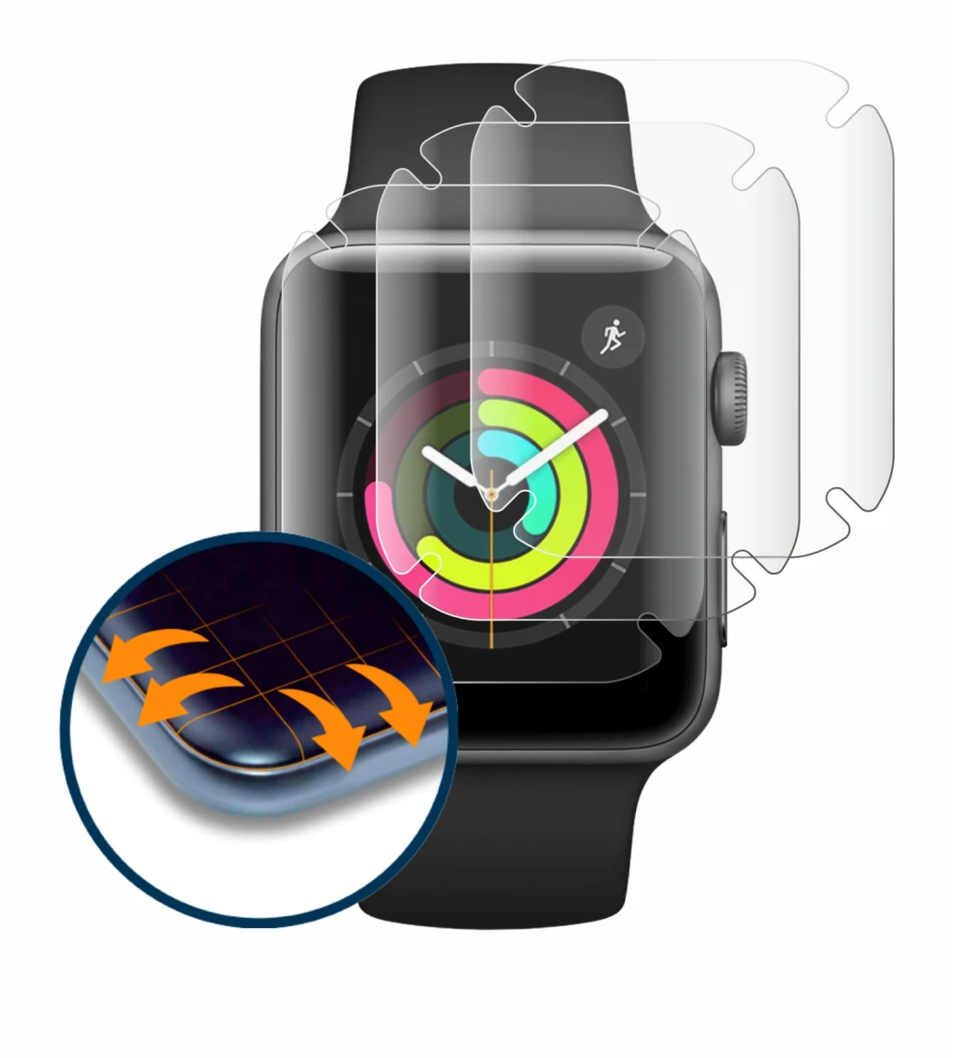 Image of the device Apple Watch Series 3 (42 mm) with a wide variety of screen protectors.