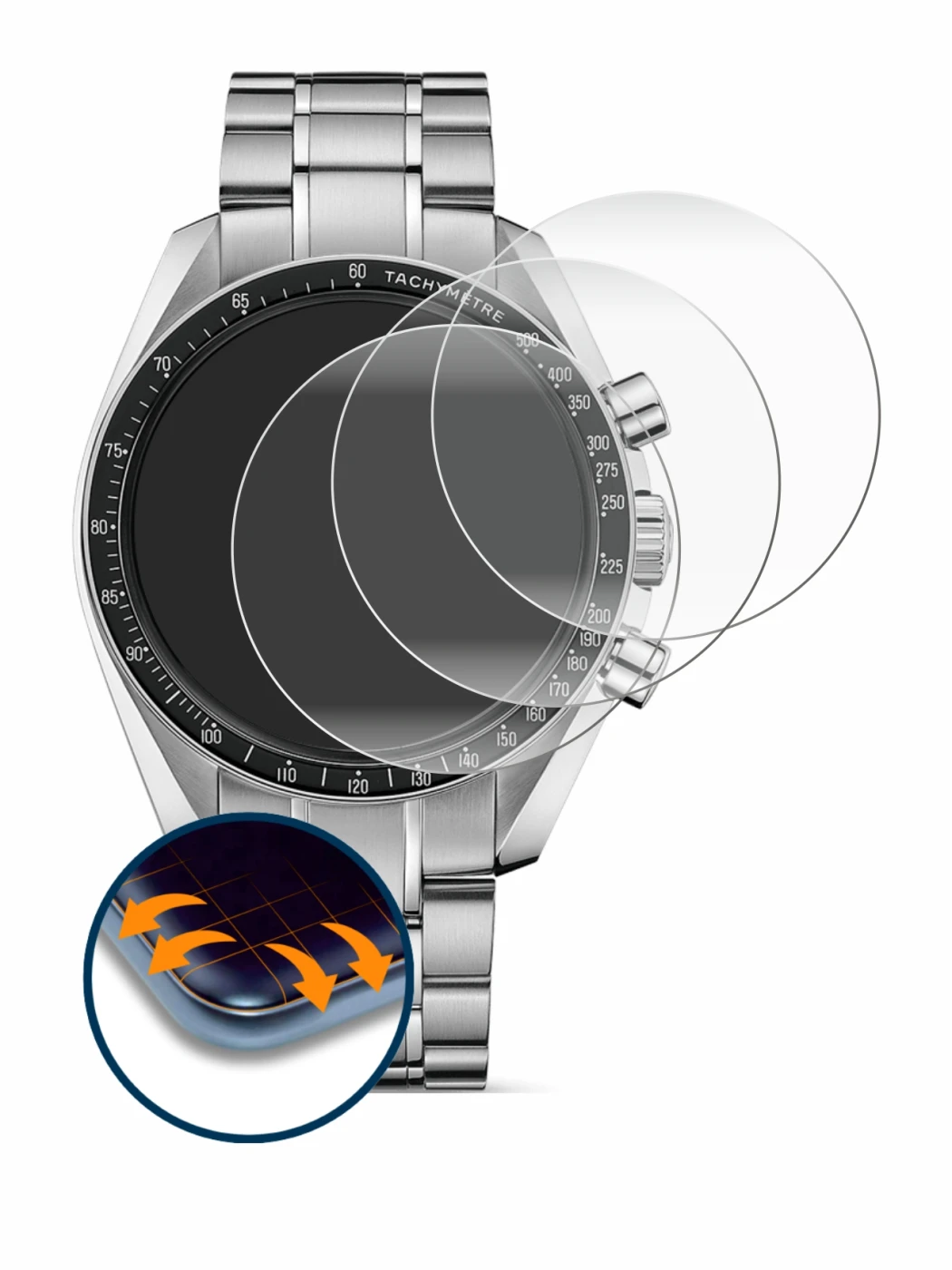 Image of the device Omega Speedmaster Moonwatch Professional (42 mm) with a wide variety of screen protectors.