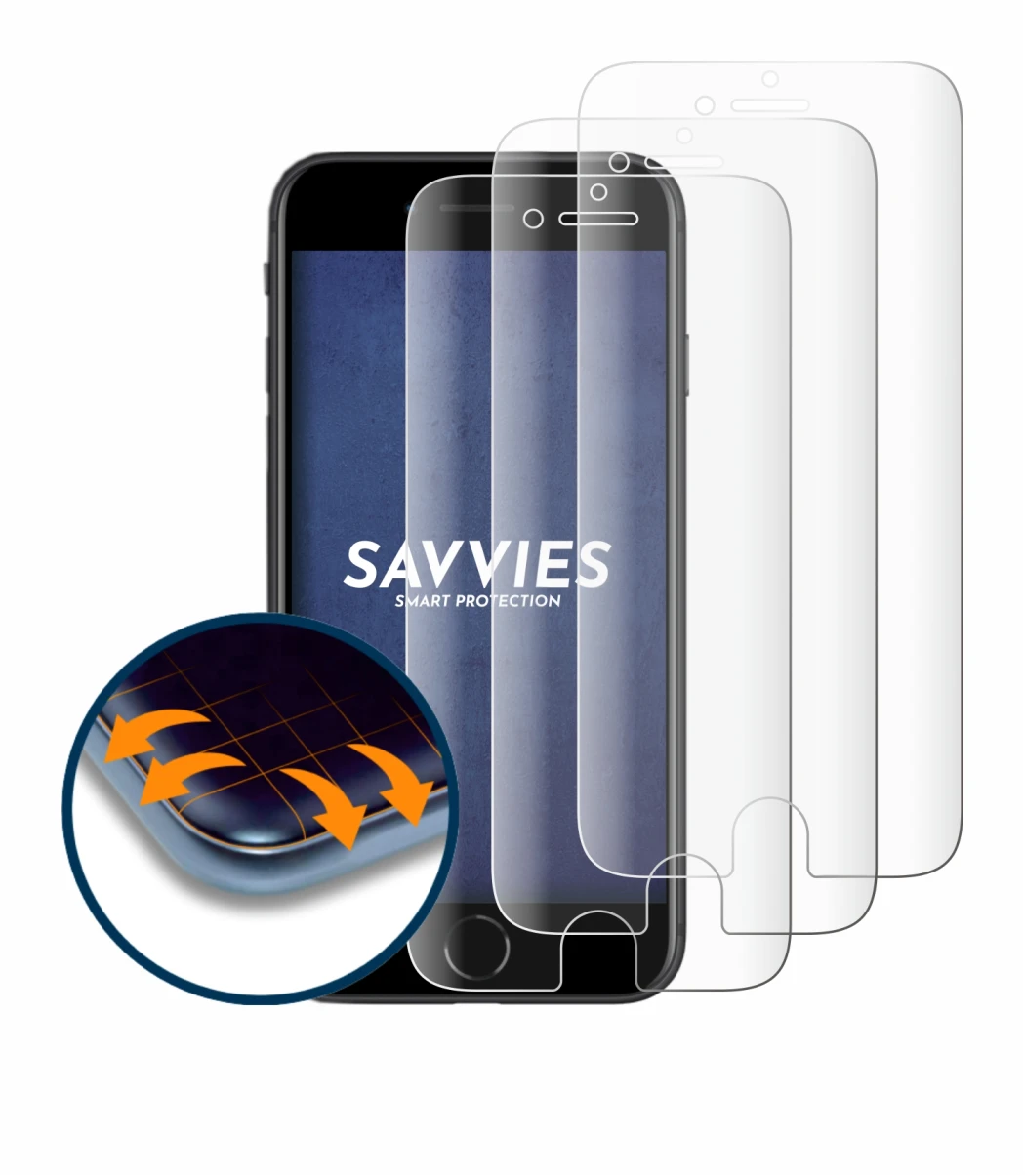 Image of the device Apple iPhone SE 2 2020 with a wide variety of screen protectors.