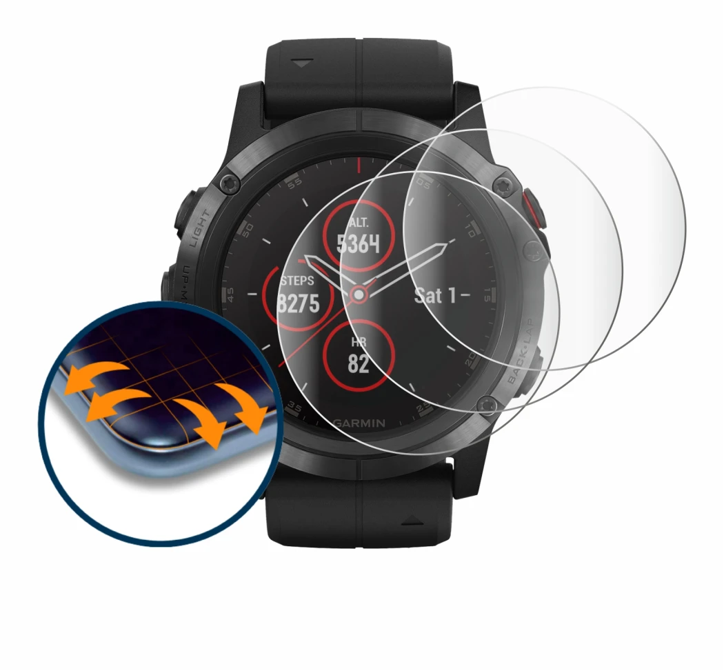 Image of the device Garmin Fenix 5X Plus (51 mm) with a wide variety of screen protectors.