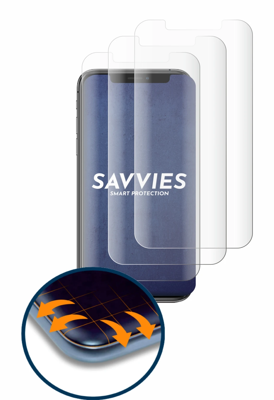 Image of the device Apple iPhone Xs with a wide variety of screen protectors.
