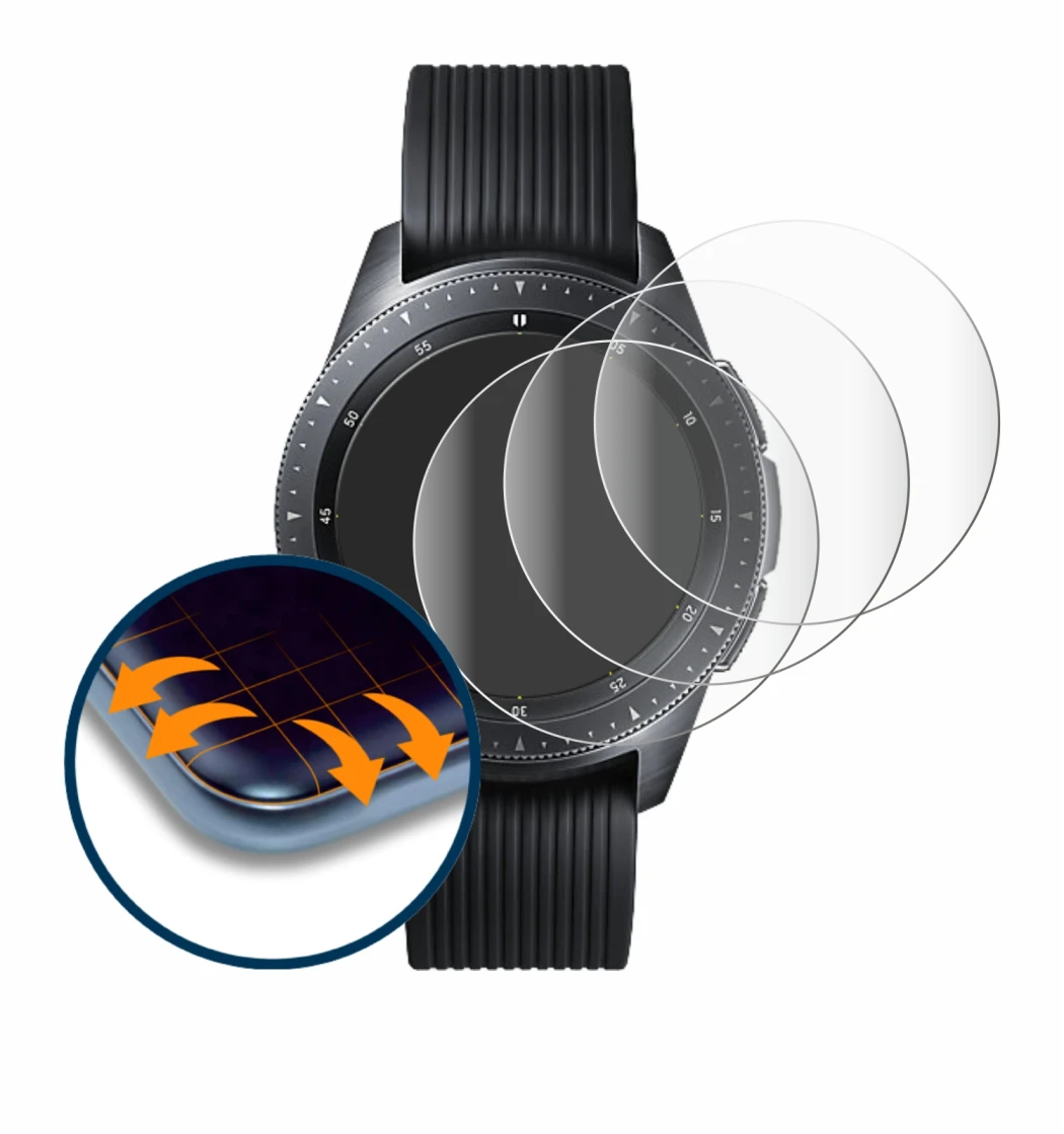 Image of the device Samsung Galaxy Watch (42 mm) with a wide variety of screen protectors.