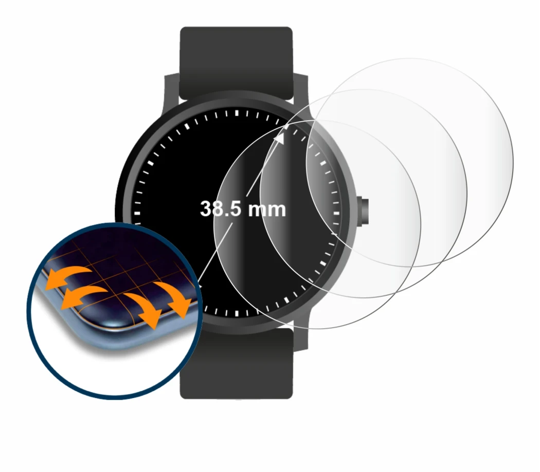 Image of the device Watches (Circular, ø: 38.5 mm) with a wide variety of screen protectors.
