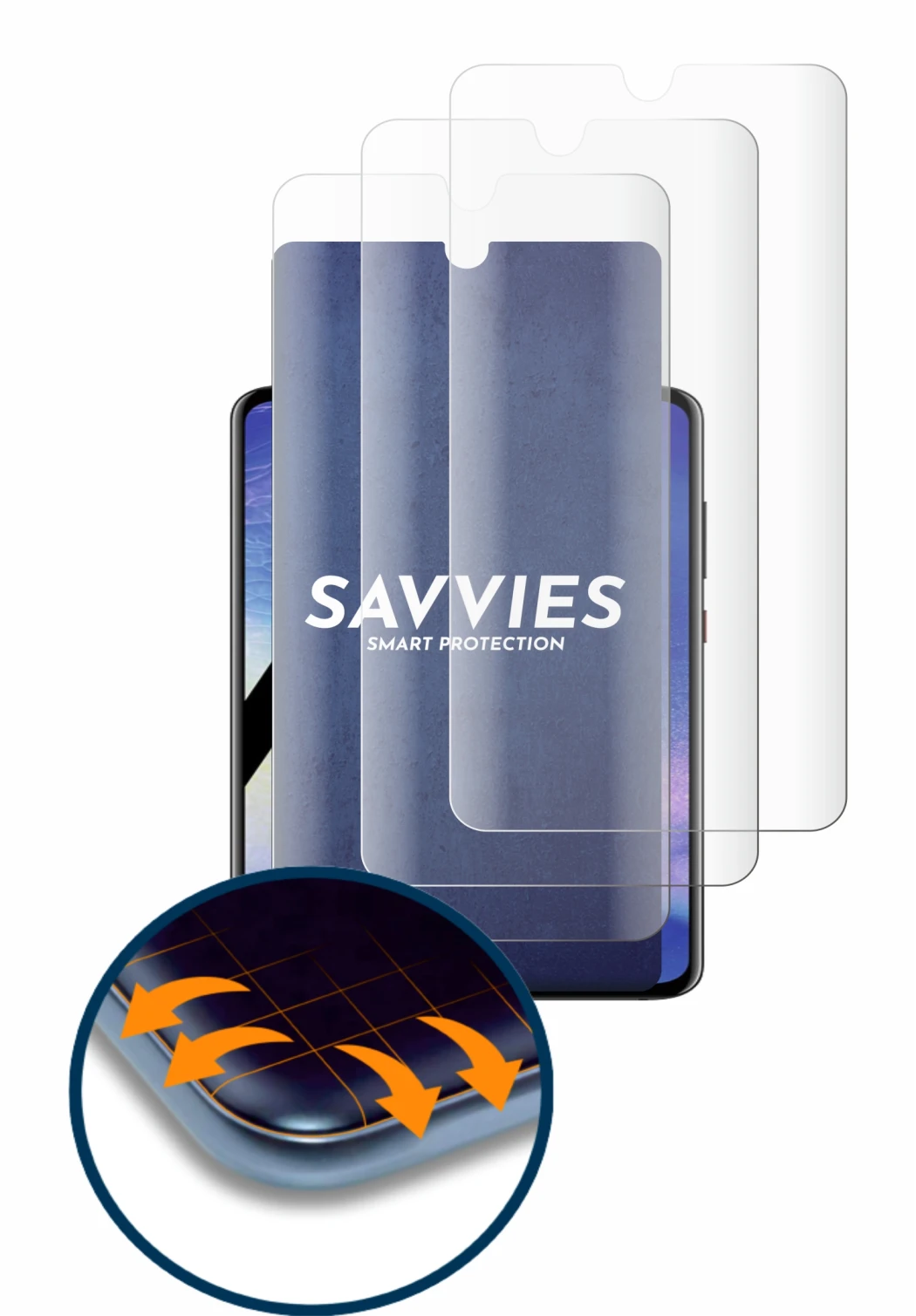 Image of the device Huawei Mate 20 with a wide variety of screen protectors.
