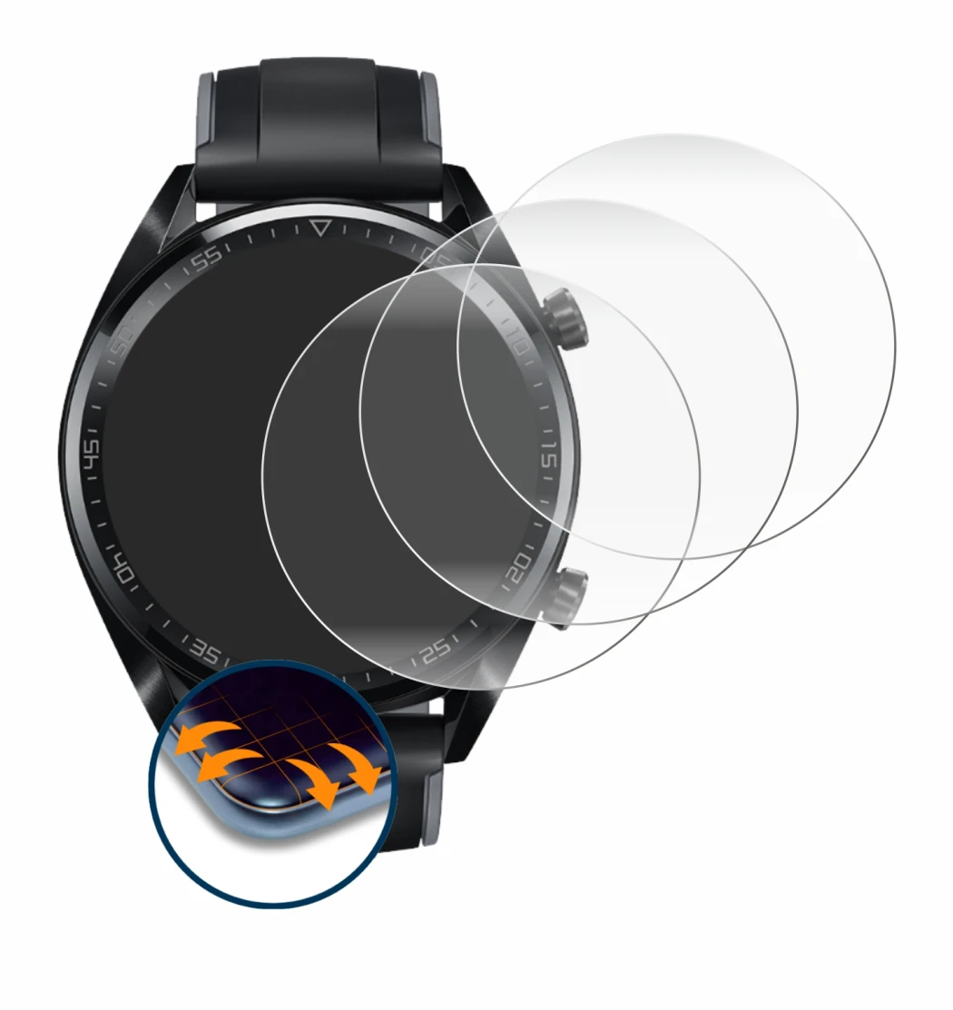Image of the device Huawei Watch GT (46 mm) 2018 with a wide variety of screen protectors.