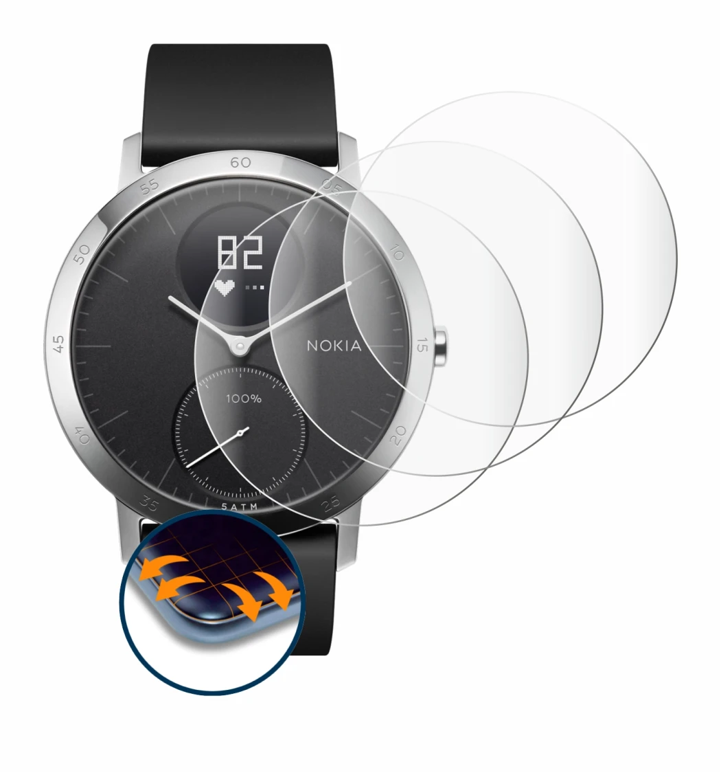 Image of the device Withings Steel HR (40 mm) with a wide variety of screen protectors.