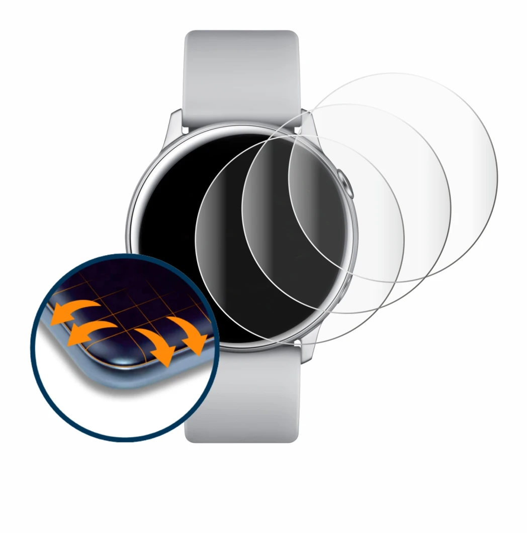 Image of the device Samsung Galaxy Watch Active with a wide variety of screen protectors.