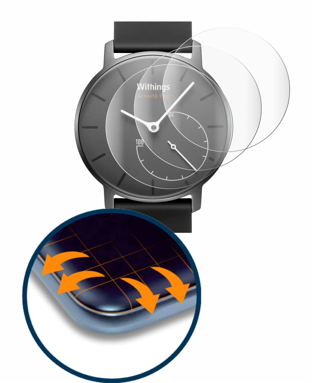 Image of the device Withings Activité Pop with a wide variety of screen protectors.